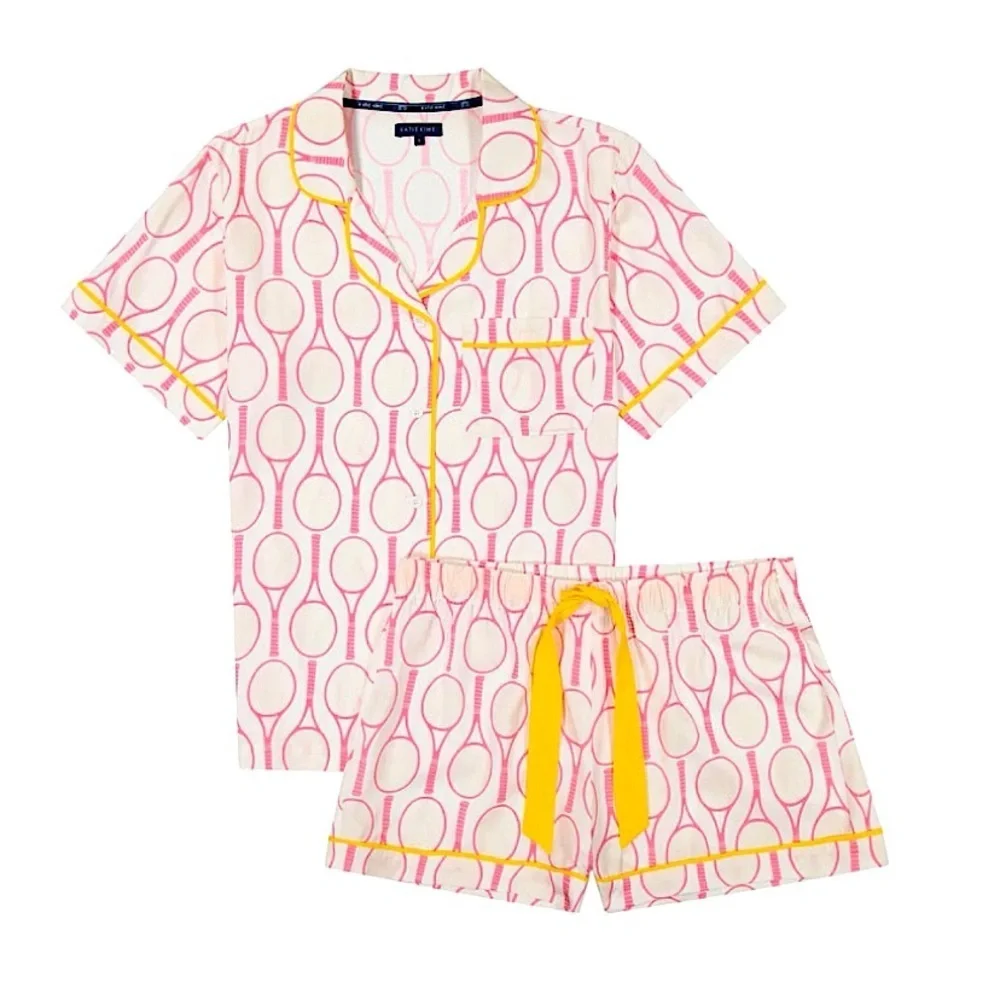 New Katie Kime Novelty Print Tennis Time Pajama Short Set Top & Bottom 3XL / 2XL
